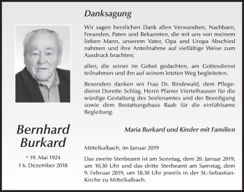 Traueranzeige von Bernhard Burkard 