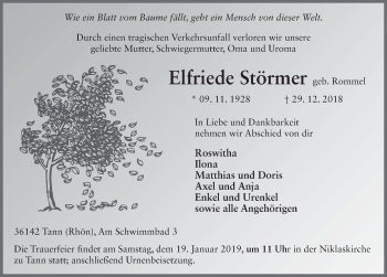 Traueranzeige von Elfriede Störmer 
