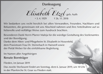Traueranzeige von Elisabeth Etzel 