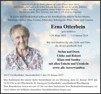 Traueranzeige von Erna Otterbein von FZ