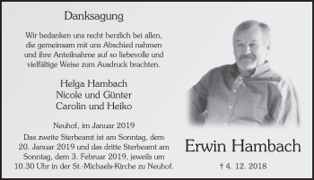 Traueranzeige von Erwin Hambach 