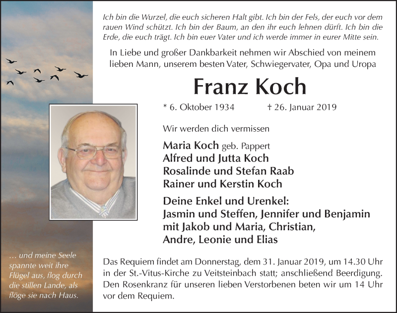  Traueranzeige für Franz Koch vom 29.01.2019 aus 