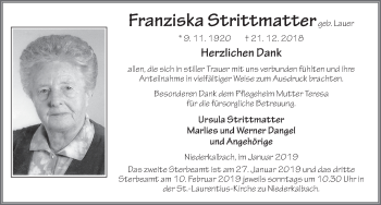 Traueranzeige von Franziska Strittmatter von FZ