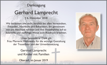 Traueranzeige von Gerhard Lamprecht von FZ