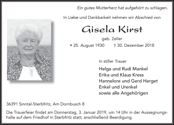 Traueranzeige von Gisela Kirst von FZ