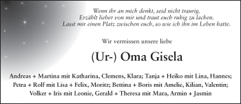Traueranzeige von Gisela Kirst von FZ