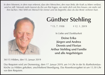 Traueranzeige von Günther Stehling 