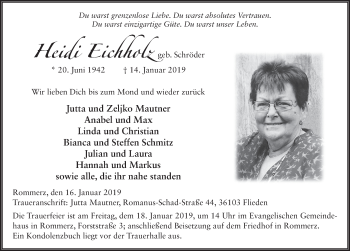 Traueranzeige von Heidi Eichholz von FZ