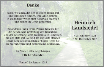 Traueranzeige von Heinrich Landsiedel von FZ