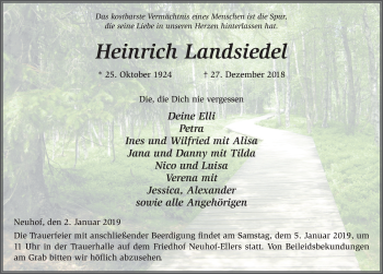 Traueranzeige von Heinrich Landsiedel von FZ