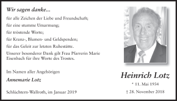 Traueranzeige von Heinrich Lotz 