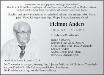 Traueranzeige von Helmut Anders 