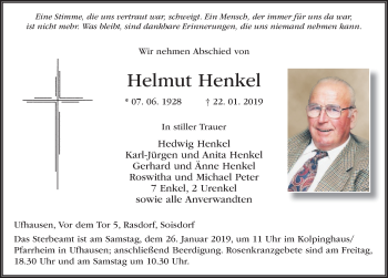 Traueranzeige von Helmut Henkel 