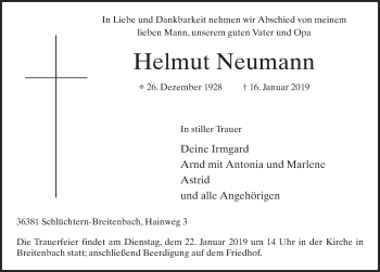 Traueranzeige von Helmut Neumann von FZ