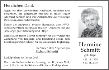 Traueranzeige von Hermine Schmitt von FZ