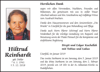 Traueranzeige von Hiltrud Reinhardt 