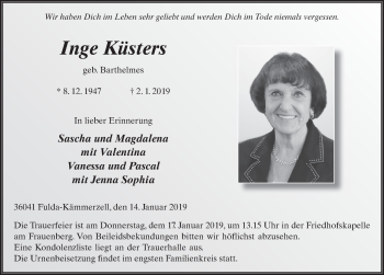 Traueranzeige von Inge Küsters 