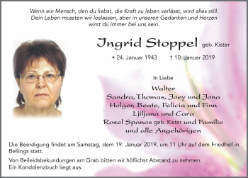 Traueranzeige von Ingrid Stoppel von FZ