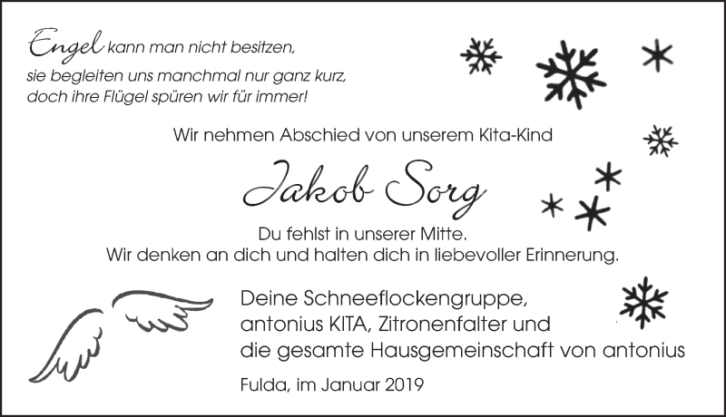  Traueranzeige für Jakob Josef Sorg vom 24.01.2019 aus 