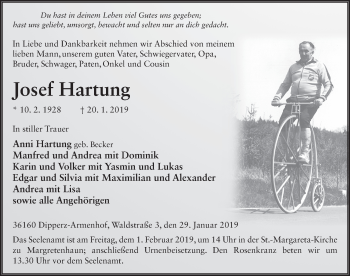 Traueranzeige von Josef Hartung 