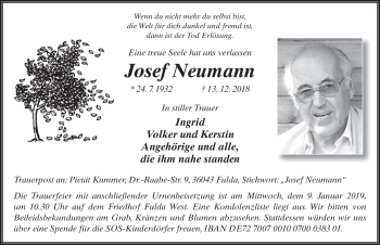 Traueranzeige von Josef Neumann 