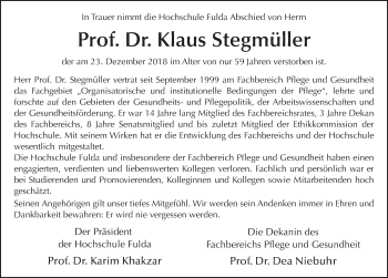 Traueranzeige von Klaus Stegmüller von FZ
