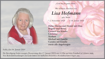 Traueranzeige von Lisa Hofmann von FZ