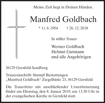 Traueranzeige von Manfred Goldbach von FZ