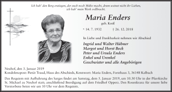 Traueranzeige von Maria Enders 