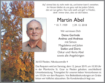 Traueranzeige von Martin Abel 