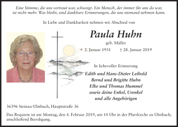 Traueranzeige von Paula Huhn 