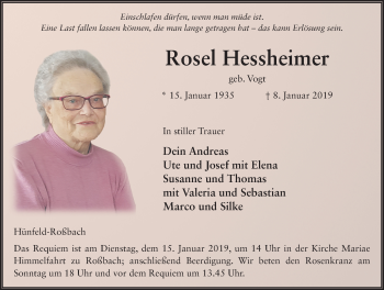 Traueranzeige von Rosel Hessheimer 