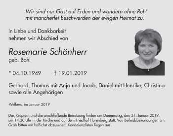 Traueranzeige von Rosemarie Schönherr von FZ