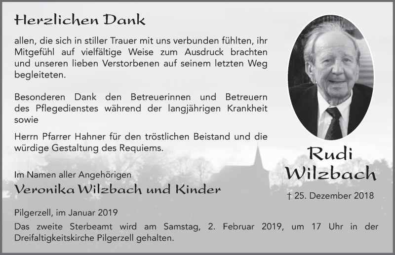  Traueranzeige für Rudi Wilzbach vom 26.01.2019 aus FZ