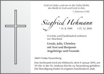 Traueranzeige von Siegfried Hohmann von FZ