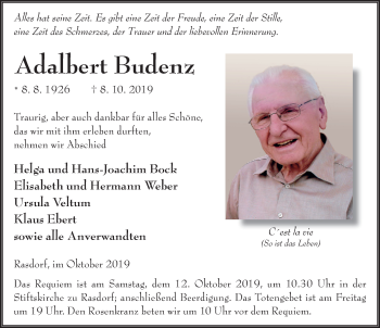 Traueranzeige von Adalbert Budenz von FZ