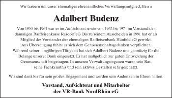 Traueranzeige von Adalbert Budenz von FZ