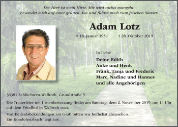 Traueranzeige von Adam Lotz von FZ