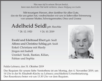 Traueranzeige von Adelheid Seidl von FZ