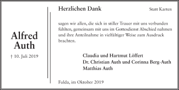 Traueranzeige von Alfred Auth von FZ