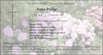 Traueranzeige von Anna Priller von FZ