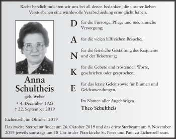Traueranzeige von Anna Schultheis von FZ