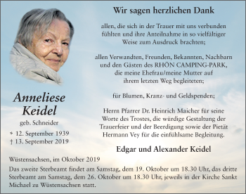 Traueranzeige von Anneliese Keidel von FZ