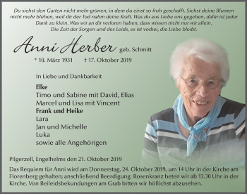 Traueranzeige von Anni Herber von FZ