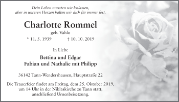 Traueranzeige von Charlotte Rommel von FZ