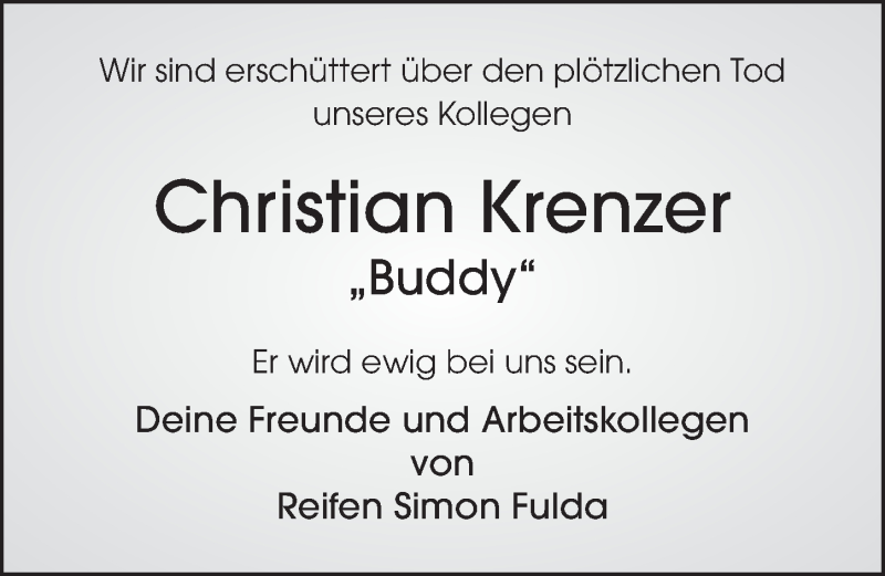  Traueranzeige für Christian Krenzer vom 09.10.2019 aus FZ