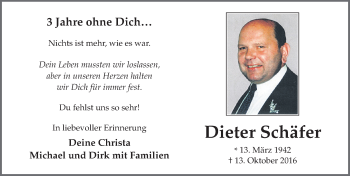 Traueranzeige von Dieter Schäfer von FZ