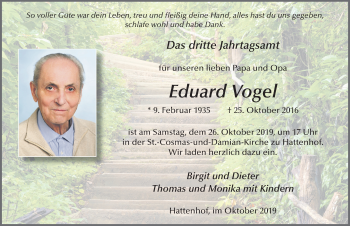 Traueranzeige von Eduard Vogel von FZ