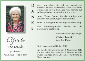 Traueranzeige von Elfriede Hornek von FZ