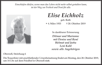 Traueranzeige von Elise Eichholz von FZ